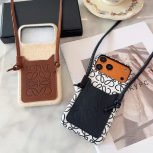 Loewe Style Anagram Embossed Card Holder Crossbody Phone Case