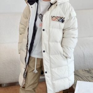 Burberry Kids Check‑Patch Pocket Long Hooded Down Coat