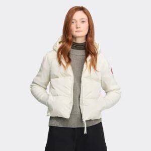 Canada Goose Women Knit Splice Cropped Hooded Down Jacket